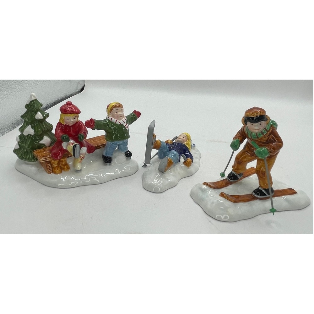 Dept 56 Snow Village Skaters & Skiers Set of 3 Ceramic Accessories 54755